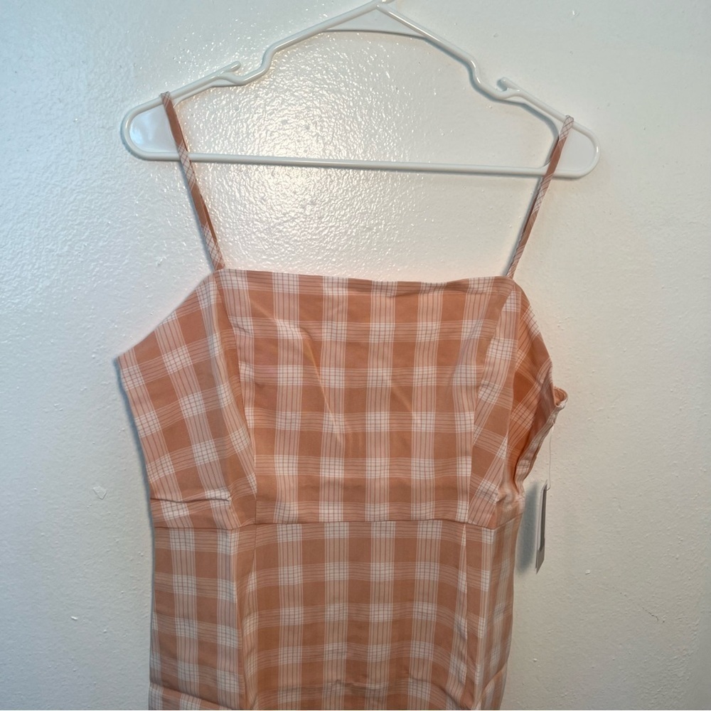 BP Women's Size Large Square Neck Sundress Coral White Gingham Plaid Stretch Y2K - Picture 6 of 14